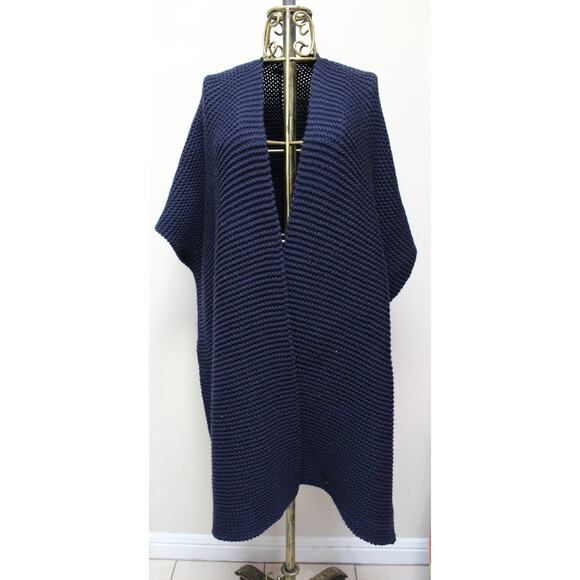 Jenni Kayne Navy Blue Wool Blanket Sweater Knit Wrap Scarf Shawl Poncho